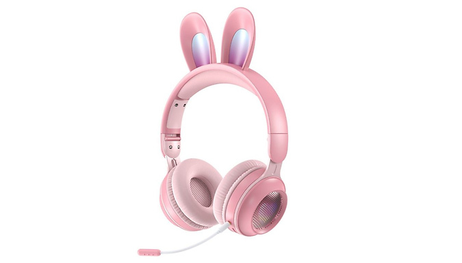 Light-Up Bunny Ears Bluetooth-Compatible Headphones - 6 Colours