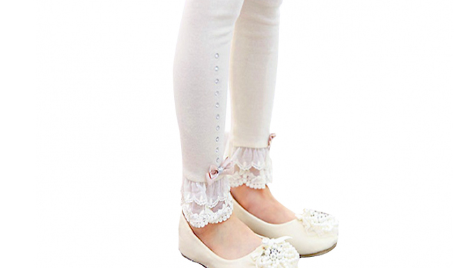 Children's Lace Trim Ruffle Rhinestone Leggings - 4 Colours & 6 Sizes