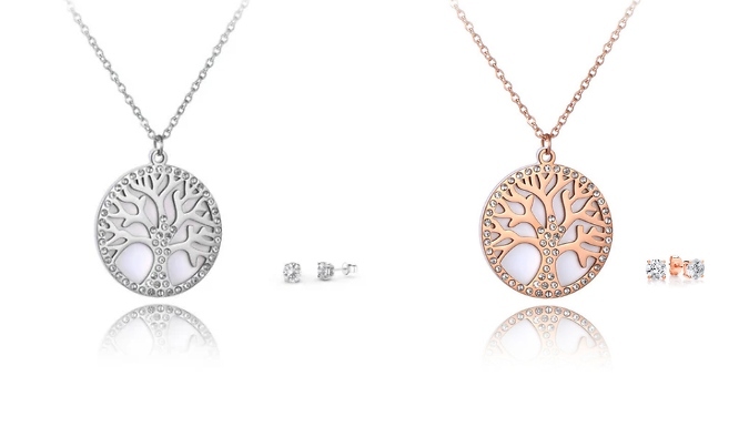 Swarovski Crystal Encrusted Tree of Life Jewellery Set - 2 Options, 2 Colours