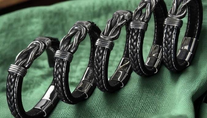 Men's Engraved PU Leather & Stainless Steel Infinity Knot Bracelet - 5 Designs