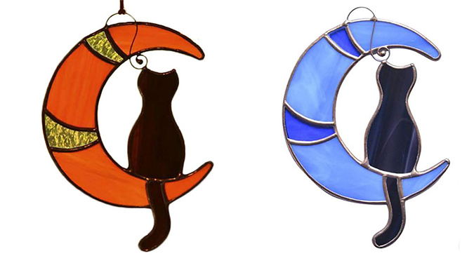 Cat On The Moon Stained-Glass Hanging Window Decoration - 2 Colours