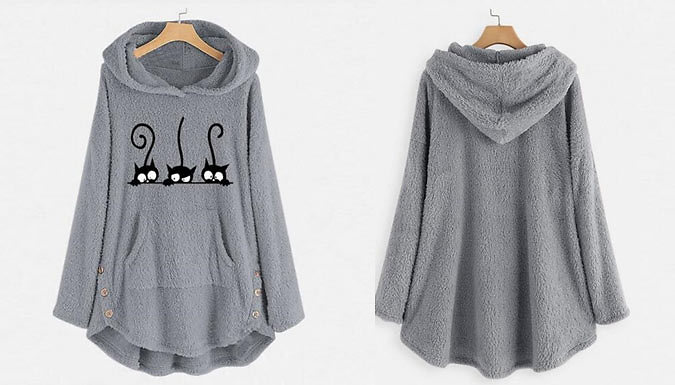 Oversized Peeping Cats Teddy Hoodie - 3 Colours & 3 Sizes