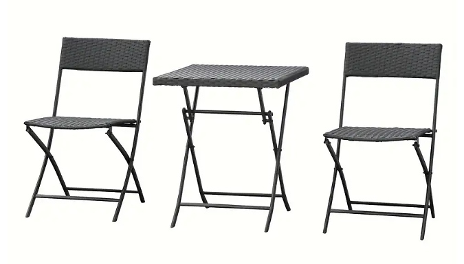 3-Piece Rattan Bistro Set - Black