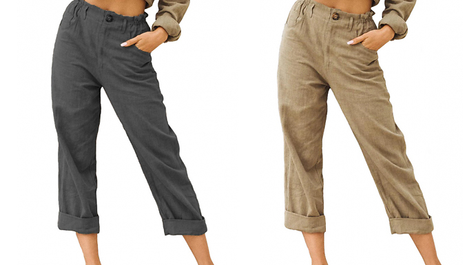 Cotton & Linen Summer Cropped Trousers - 4 Colours & 6 Sizes at Go Groopie