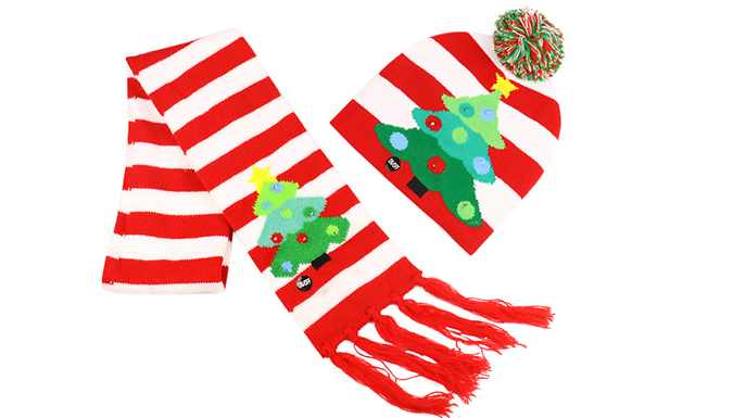 LED Christmas Hat & Scarf Set - 4 Colour & 3 Options