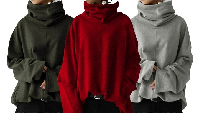 Women's Oversized High-Neck Pullover Sweatshirt - 5 Colours & 8 Sizes