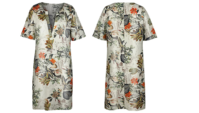 Round Neck Half-Sleeve Floral Print Dress - 5 Colours & 6 Sizes