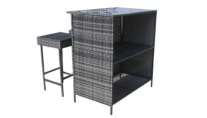 Rattan Garden Bar with 2 Stools - 2 Colours