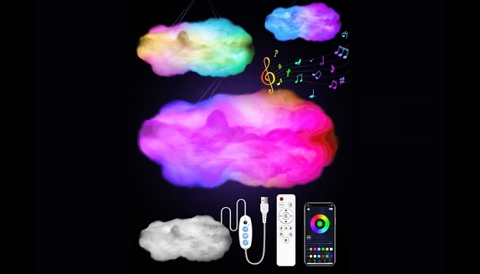 1 or 2-Pack of 3D Colourful Cloud Remote Control LED Lights