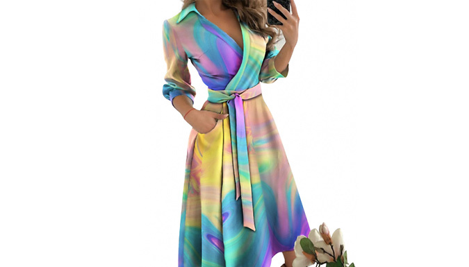 Long-Sleeved Tie Waist Midi Shirt Dress - 6 Colours & 5 Sizes