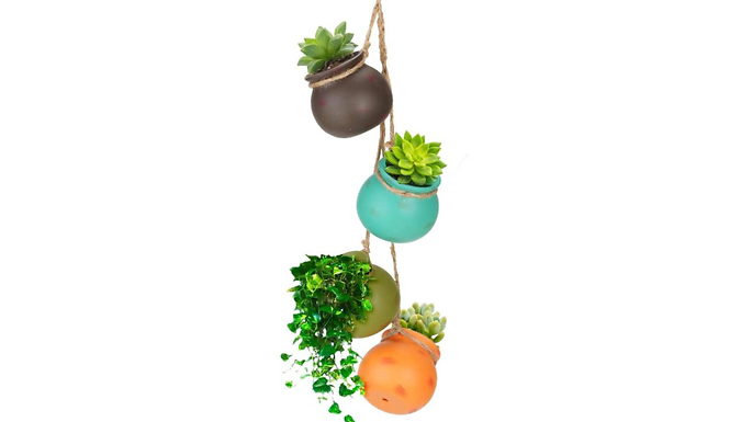 4-Piece Mini Hanging Ceramic Plant Pot Set