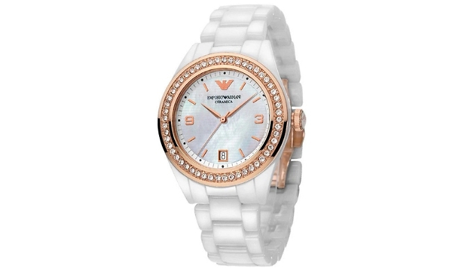 Ladies Armani AR1472 White Ceramica Watch