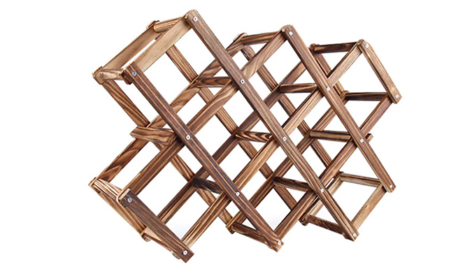 10-Bottle Folding Brown Wooden Wine Display Rack