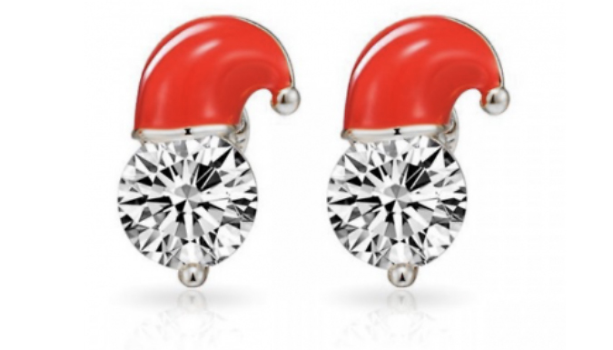 Festive Crystal Santa Hat Earrings - 1 or 2 Pairs