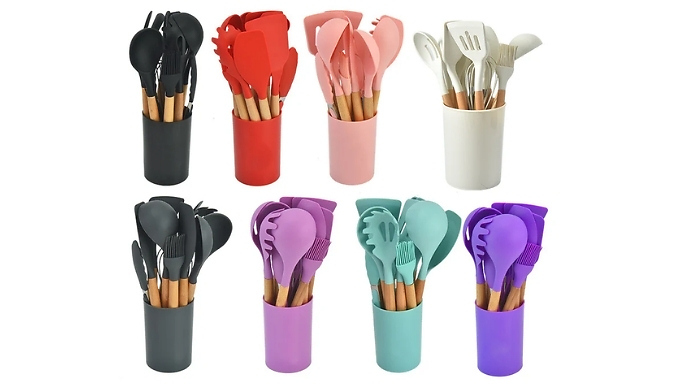 12-Piece Silicone Cooking Utensils & Pot Set - 8 Colours