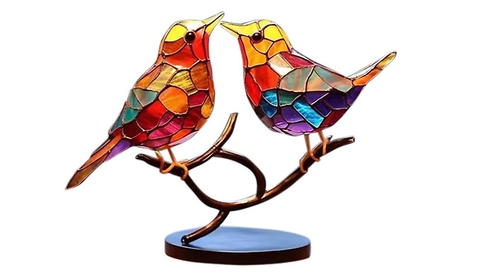 Stained Glass Bird-On-Branch Statue - 4 Options, 2 Styles