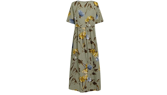 Floral Linen-Look Maxi Smock Dress - 2 Colours & 5 Sizes at Go Groopie