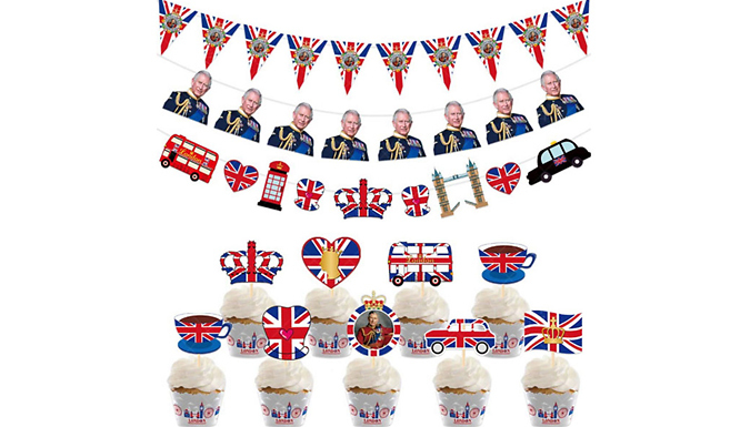 British Celebration Bunting & Cake Topper Decoration Set