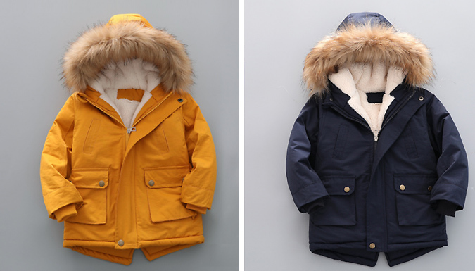 Kids' Plush Winter Jacket - 4 Colours & 5 Sizes at Go Groopie