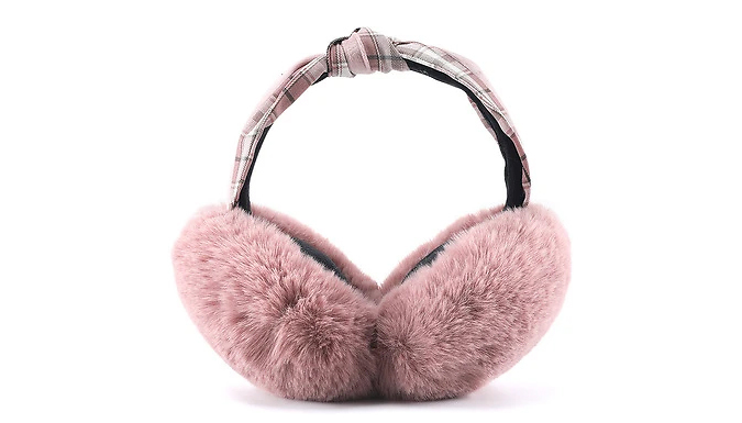 Winter Fluffy Plaid Ear Muffs - 2 Colours