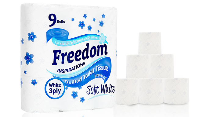 45 Rolls of Freedom Quilted 3-Ply Toilet Paper - 3 Options at Go Groopie