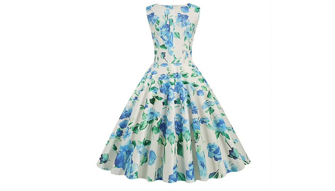 Women’s Hepburn Style Floral Print Dress - 8 Colours & 5 Sizes