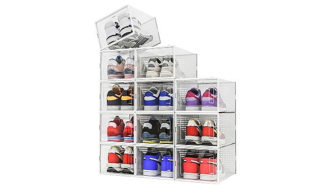 6 or 12 Stackable Shoe Box Storages - 3 Sizes