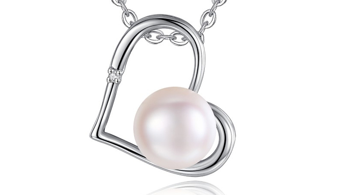 Natural Diamond & Freshwater Pearl Heart Pendant Necklace