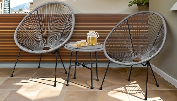String Weave Egg Chairs & Coffee Table Set - 2 Colours!