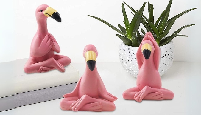 3-Piece Yoga Flamingo Figurines from Go Groopie