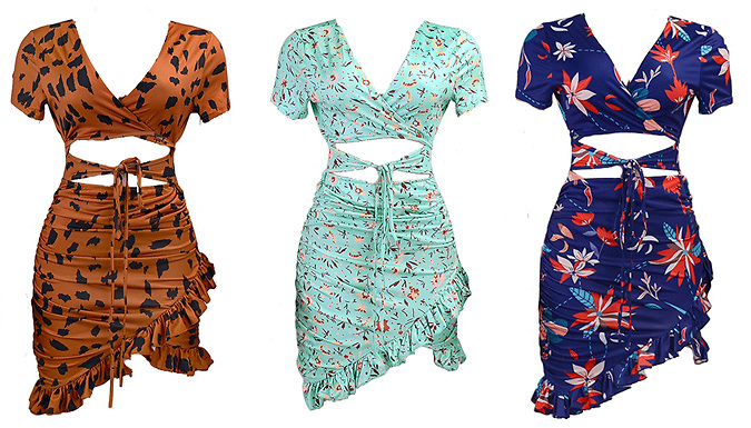 Asymmetric Floral Cut-Out Wrap Dress - 3 Colours & 4 Sizes