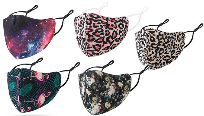 1, 3 or 5 Reusable Patterned Face Covers - 5 Designs