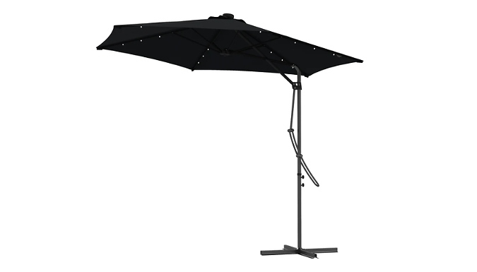 3m Cantilever Garden Parasol with Solar Lights & Base - 3 Colours