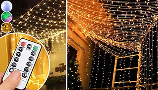 200 or 300-LED USB Remote-Control Curtain String Lights - 3 Colours 