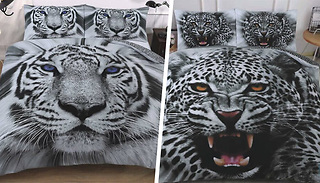 3D White Tiger or Snow Leopard Duvet Set - 3 Sizes & Designs