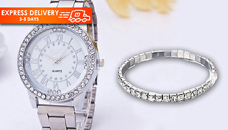 Watch & Bracelet Set With Swarovski Crystals - 1 or 2