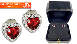 Red Gemstone Heart Cut Created Diamond Stud Earrings
