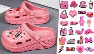 Pink Platform Slip-On Clog Sandals with Optional Charms - 6 Sizes
