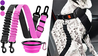 3-Piece Retractable Dog Car Seatbelts & Food Bowl - 3 Colours