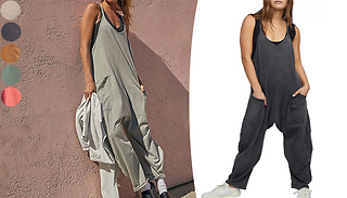 Loose Fit Sleeveless Jumpsuit with Pockets - 5 Colours & 5 Sizes