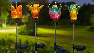 Solar Powered Glass Flower LED Light - 2 Designs & 2 Colours