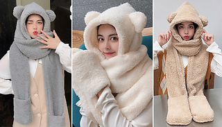 3-in-1 Winter Hooded Hat Scarf - 4 Colours