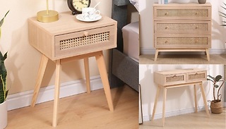 Rattan-Effect Bedside Table, Chest of Drawers or Console Table