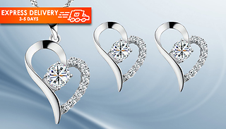 18ct White Gold Plated Heart Necklace & Earrings with Free Gift