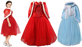 Kid's Princess Dress Costume With Cape - 2 Colours & 6 Sizes