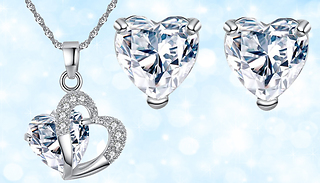 Double Heart Crystal Necklace and Earring Jewellery Set