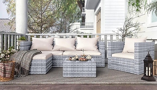 5-Seater Rattan Sofa Table & Chair Garden Set - With or Without Cover ...