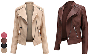 Women's Faux Leather Lapel Collar Jacket - 4 Colours & 5 Sizes