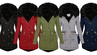 Faux Fur Parka Style Drawstring Coat - 5 Colours & 8 Sizes