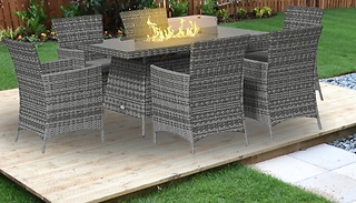 7-Piece Outsunny Rattan Dinging Set - Built-In Gas Fire Pit!